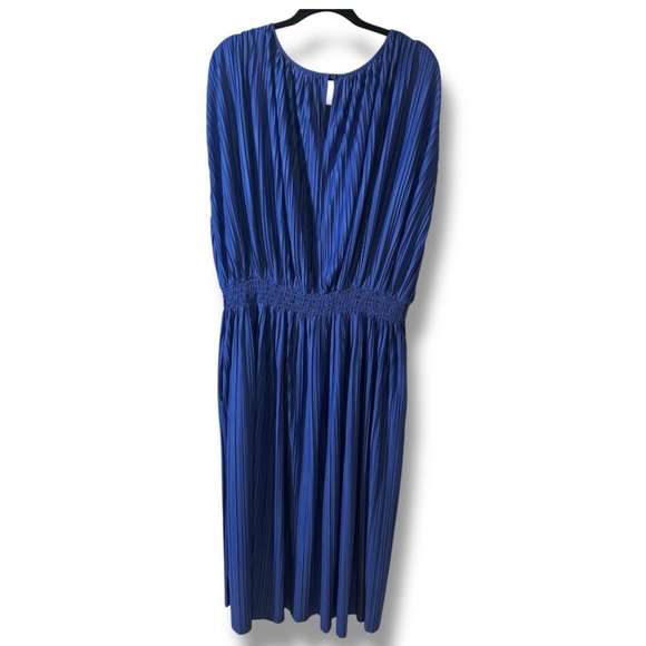 Prologue Plus Size Elegant Blue Pleated Maxi Dress - Picture 3 of 5